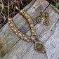 Art Deco Mosaic Pendant Necklace Set, Vintage Statement Jewelry, Crystal Bridal Necklace with Earrings