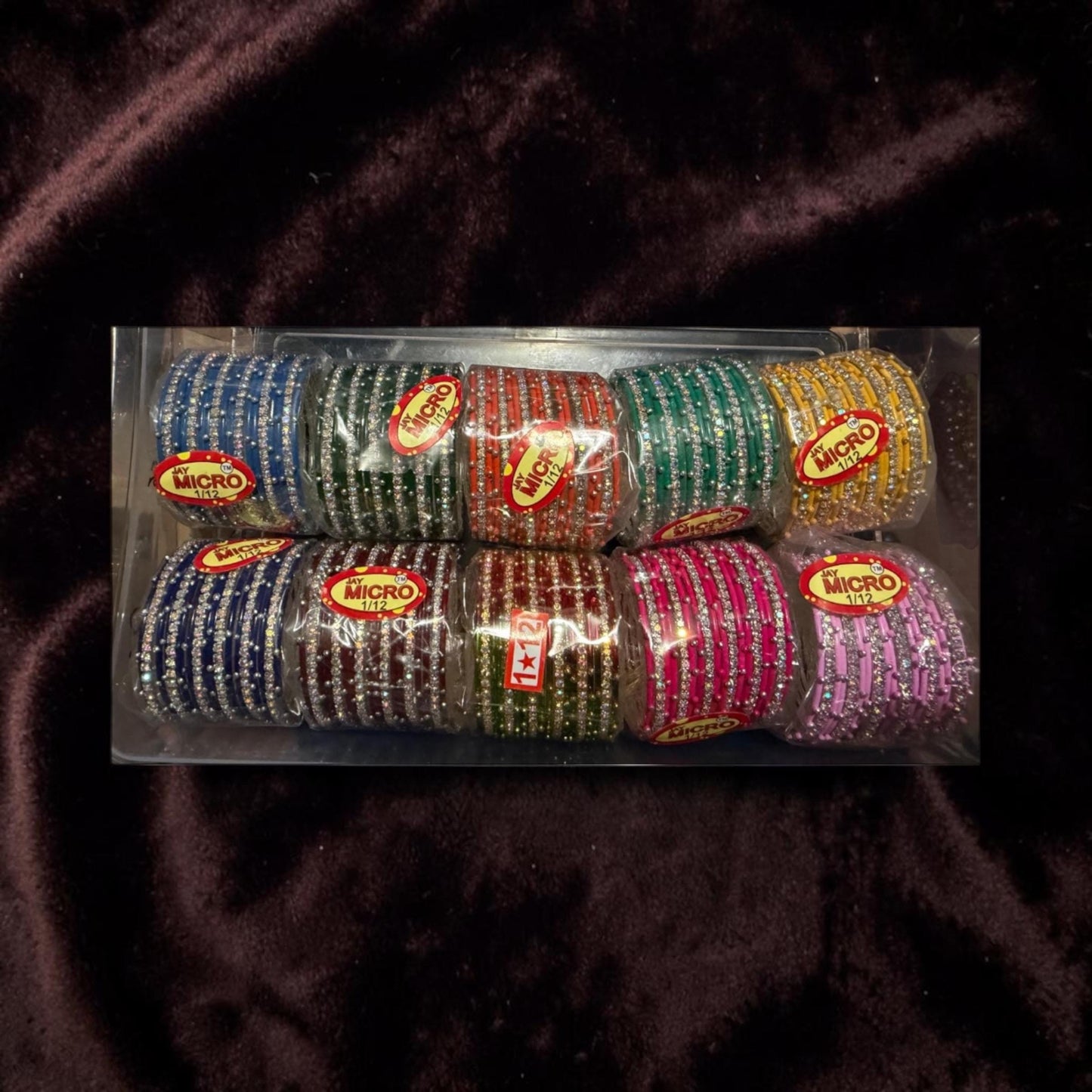Traditional Glitter Stone Micro Bangles Set for small girls size 1/12 Festive Wedding Party Stackable Ethnic Jewelry.