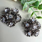 Black Floral Crystal Statement Earrings, Gunmetal Flower Stud Earrings, Modern Party Jewelry Gift.