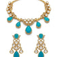 Crystal Statement Necklace Set, Kundan Wedding Jewelry, Pakistani Indian Necklace with Earrings