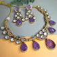 Crystal Statement Necklace Set, Kundan Wedding Jewelry, Pakistani Indian Necklace with Earrings