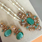 Mint Green Pendant Pearl Necklace Set, Long Layered Wedding Jewelry, Pakistani Indian Statement Necklace
