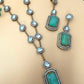 Mint Green Art Deco Pendant Necklace Set, Long Geometric Statement Jewelry, Vintage Inspired