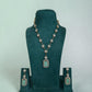 Mint Green Art Deco Pendant Necklace Set, Long Geometric Statement Jewelry, Vintage Inspired