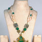 Emerald Maximalist Pendant Necklace, Layered Peach Beaded Statement Jewelry, Artistic Vintage Necklace