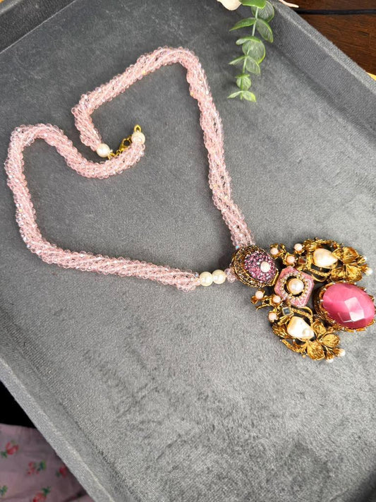 Crystal Floral Pendant Necklace, Romantic Statement Jewelry, Vintage Inspired Long Necklace