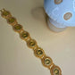 Vintage Green Medallion Bracelet, Gold Statement Link Bracelet, Artisan Boho Cuff Jewelry for Women