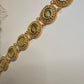 Vintage Green Medallion Bracelet, Gold Statement Link Bracelet, Artisan Boho Cuff Jewelry for Women