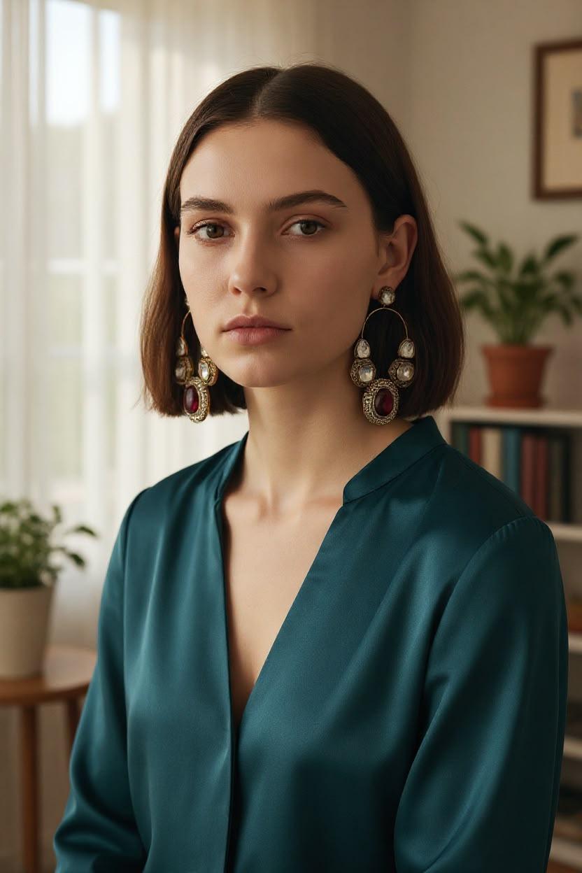 Ruby Crystal Hoop Earrings, Statement Drop Earrings for Women, Vintage Gold Evening Jewelry