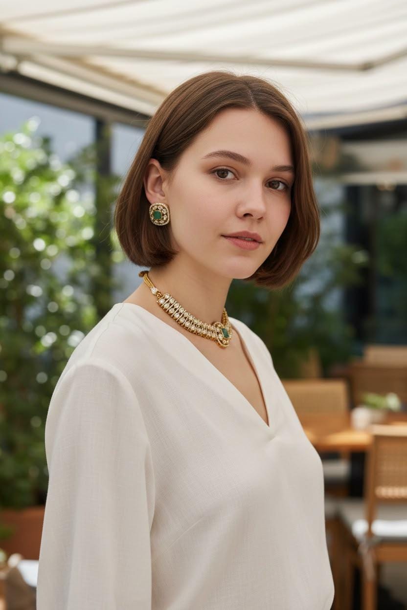 Mint Green Choker Set, Indian Bridal Jewelry Set, Gold Statement Necklace