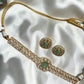 Mint Green Choker Set, Indian Bridal Jewelry Set, Gold Statement Necklace