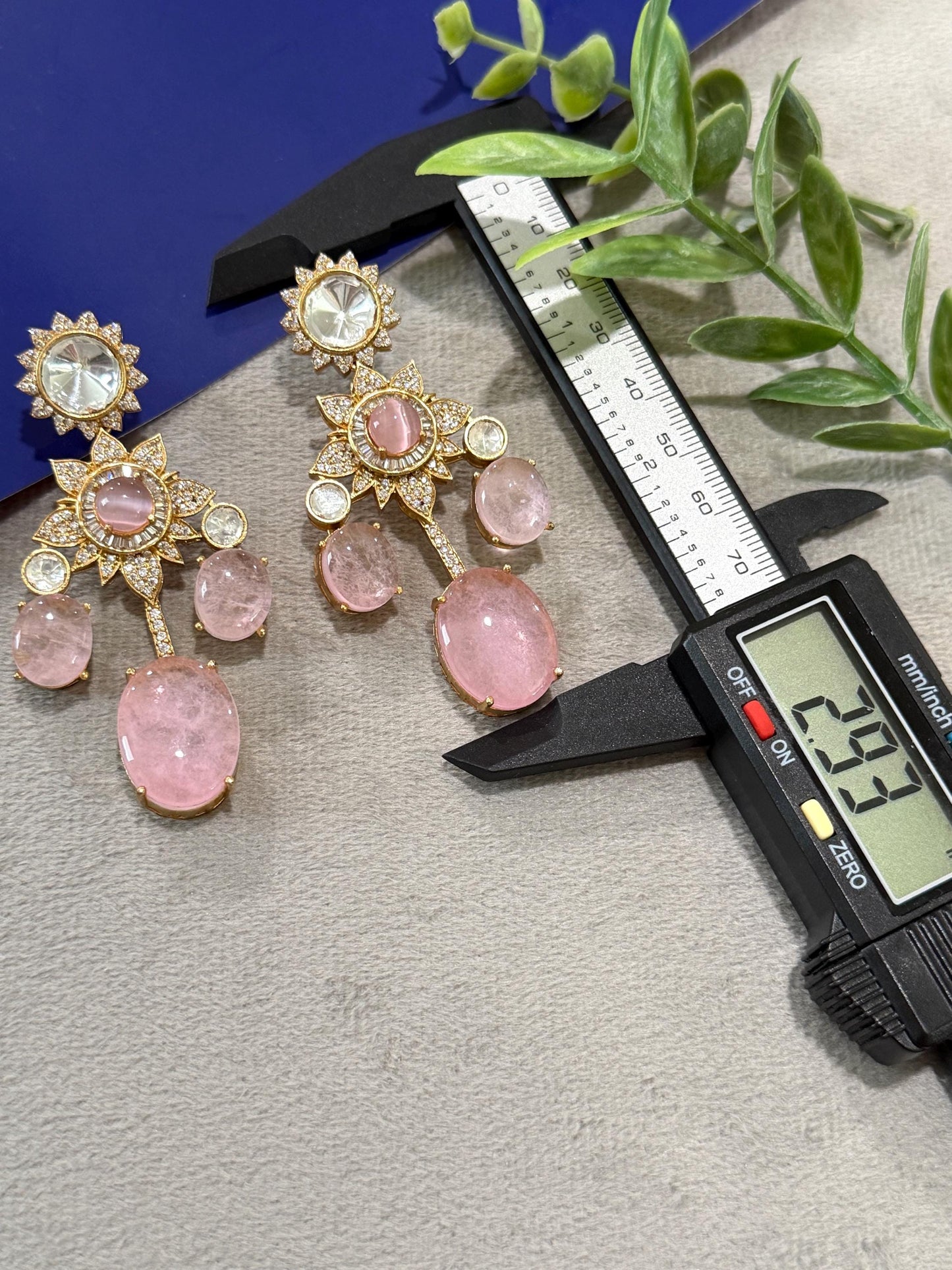 Blue Stone Statement Earrings Gold Tone Drop Earrings