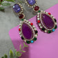 Multi Gemstone Statement Drop Earrings, Gold Plated Luxury Jewelry