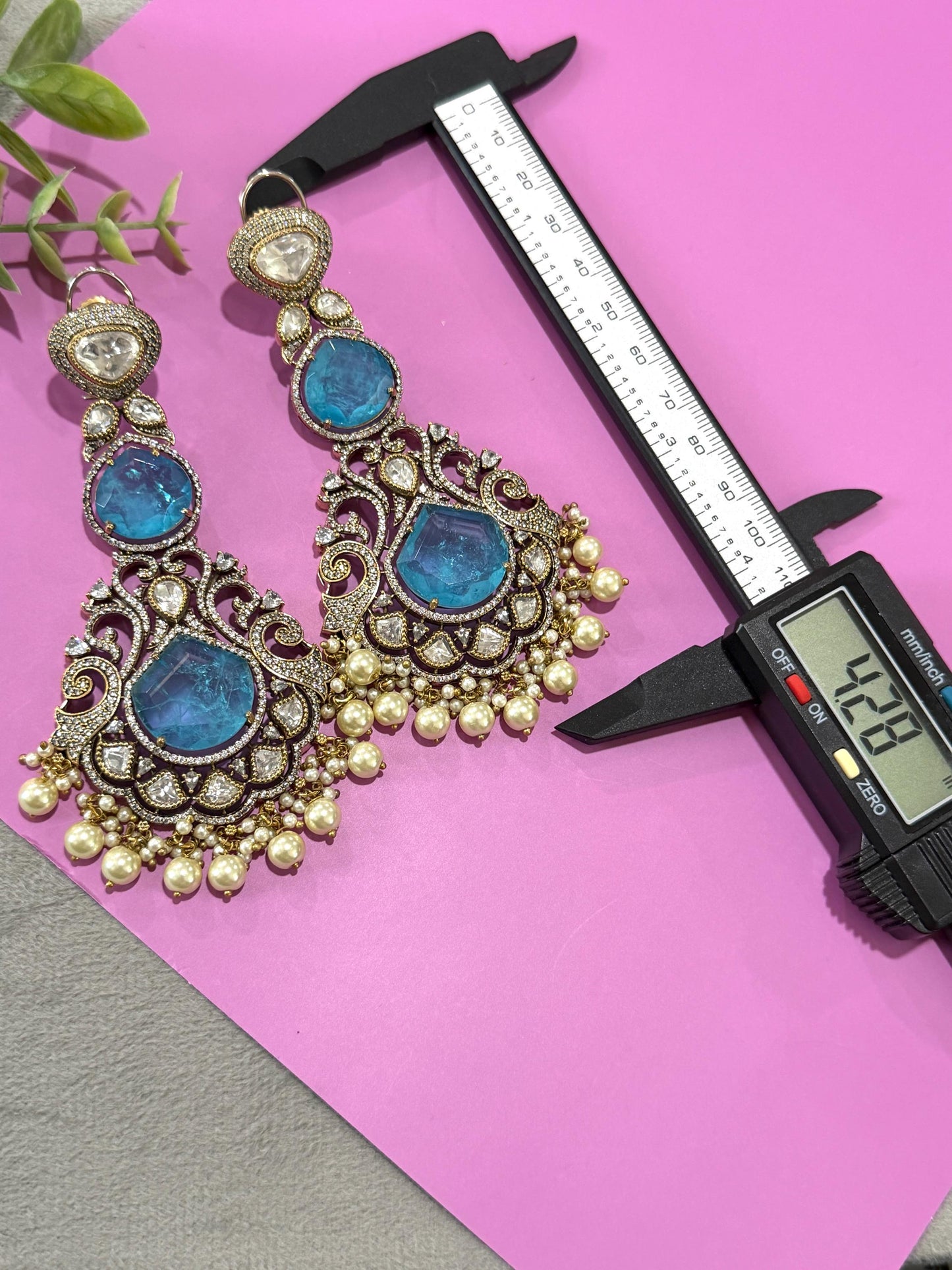 Aqua Green Bridal Earrings Pearl Dangle Statement Earrings bold and beautiful maharani collection