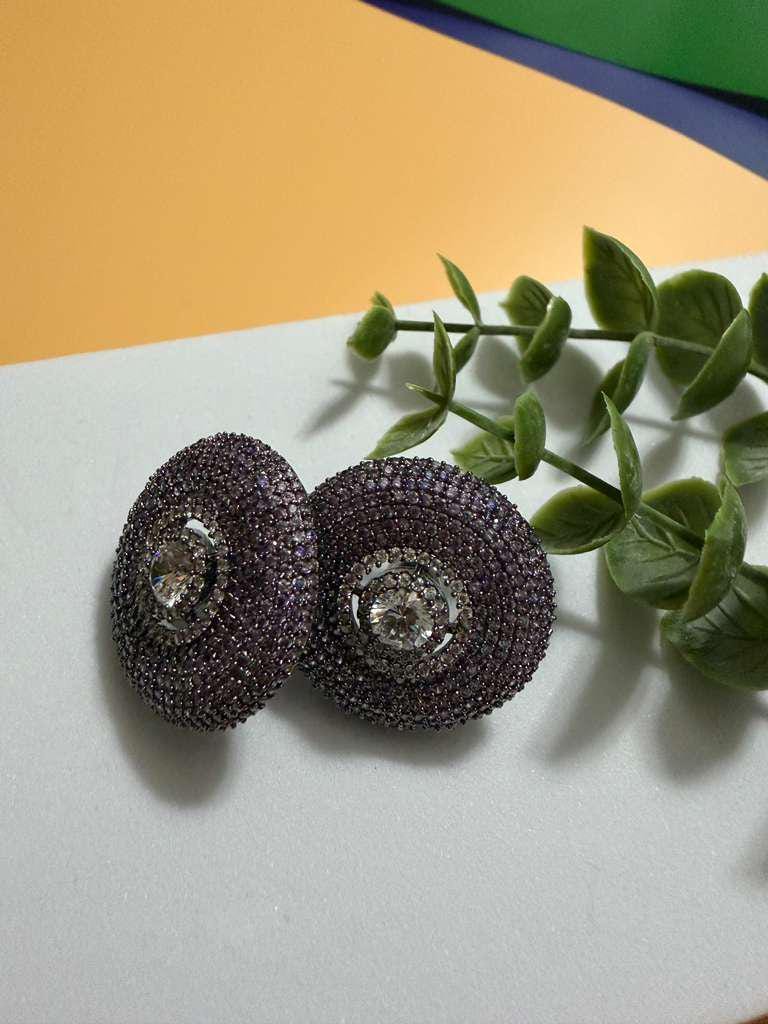 Dome Statement Stud Earrings Luxury CZ Round Earrings Designer Glam Jewelry for Women – 3 Color Options