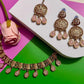Pink Kundan Choker Set with Matching Earrings Rose Gold Bridal Jewelry Set Pastel Wedding Necklace