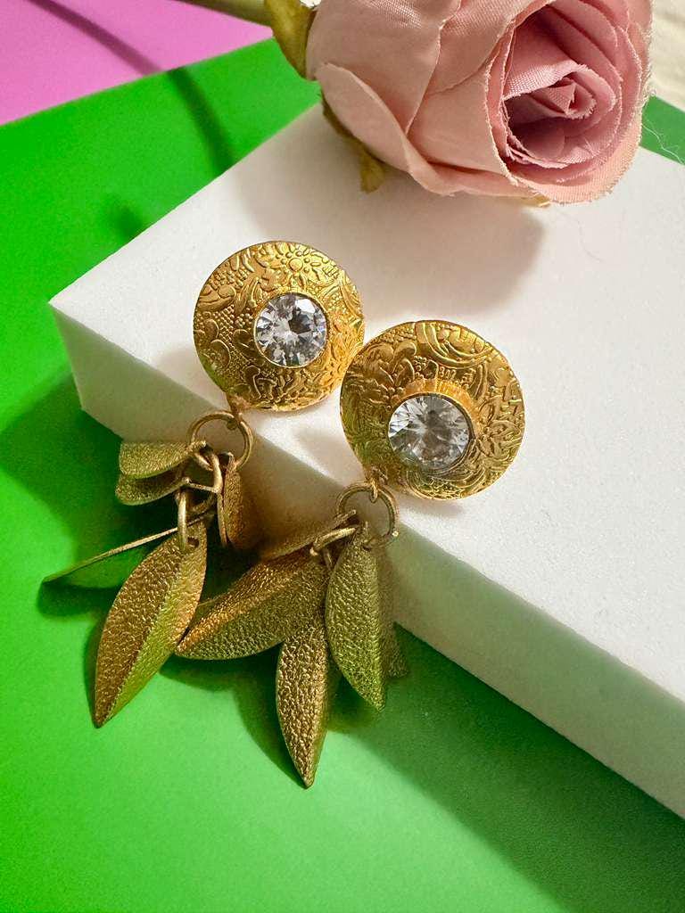 Gold Leaf Statement Earrings Vintage Boho Dangle Earrings Textured Gold Drop Earrings Bold Party Jewelry