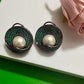 Emerald Green Pearl Stud Earrings Vintage Statement Earrings Luxury Round Stud Earrings