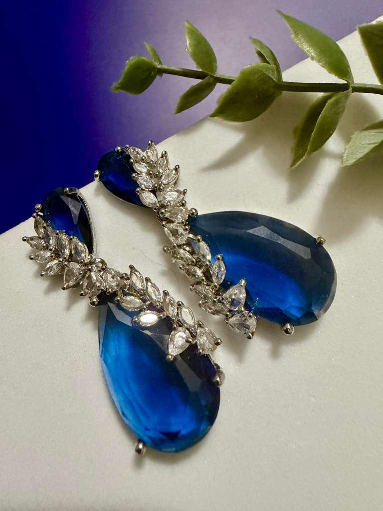 Royal Blue Drop Earrings Sapphire Teardrop Statement Earrings Elegant Bridal Jewelry