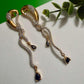 Gold Snake Chain Drop Earrings Black Crystal Dangle Earrings Modern Statement Earrings