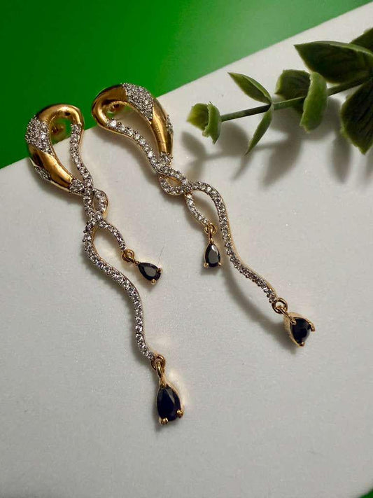 Gold Snake Chain Drop Earrings Black Crystal Dangle Earrings Modern Statement Earrings