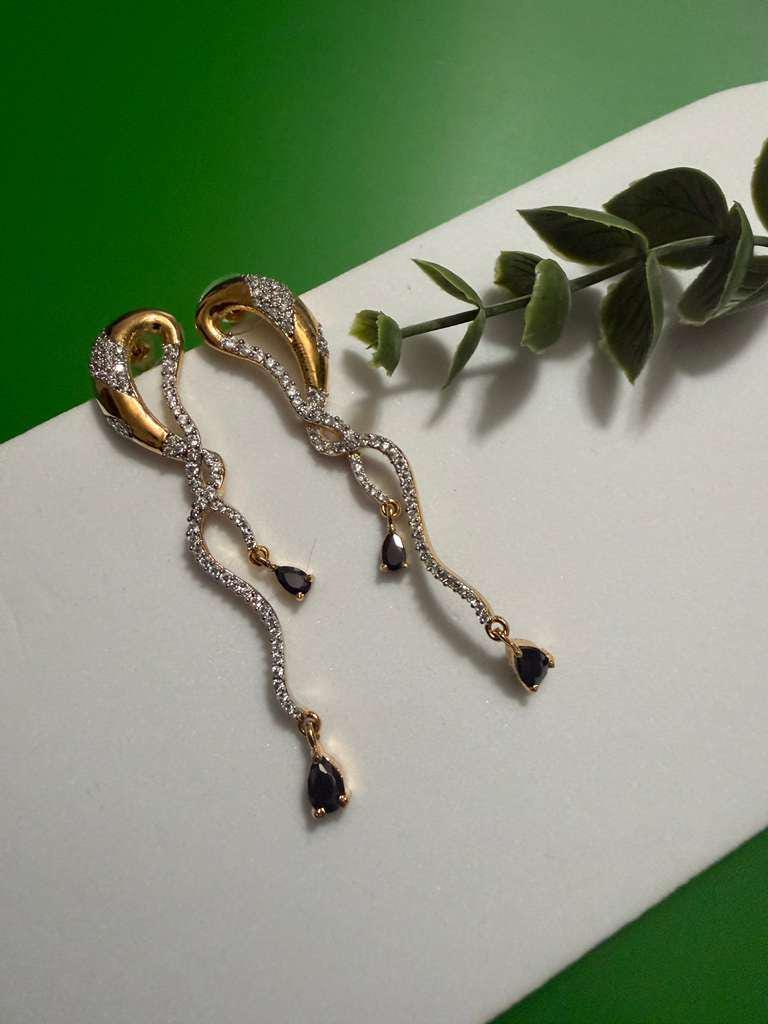 Gold Snake Chain Drop Earrings Black Crystal Dangle Earrings Modern Statement Earrings