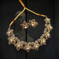 Floral Pearl Statement Choker Set, Crystal Flower Necklace Set, Bridal Jewelry Set