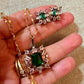 Emerald Green Crystal Jewelry Set, Minimalist Pendant Necklace Set, Matching Stud Earrings