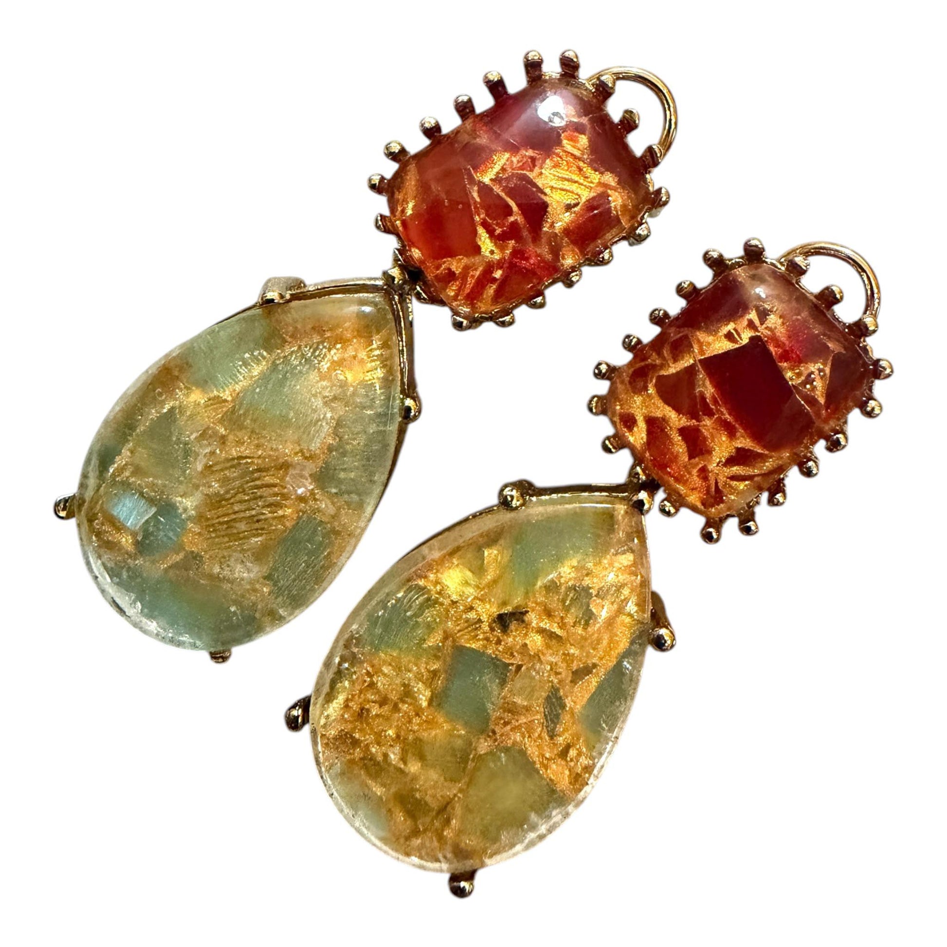 Resin Gold Leaf Earrings, Botanical Statement Earrings, Nature Inspired Handmade Art
