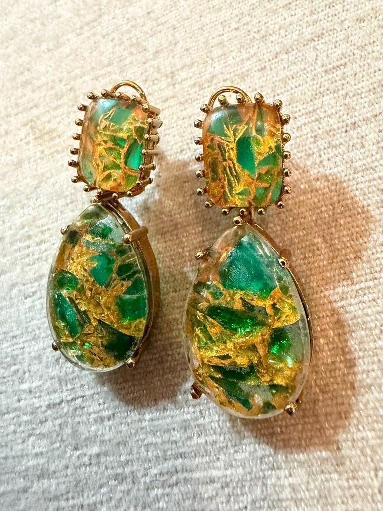 Resin Gold Leaf Earrings, Botanical Statement Earrings, Nature Inspired Handmade Art