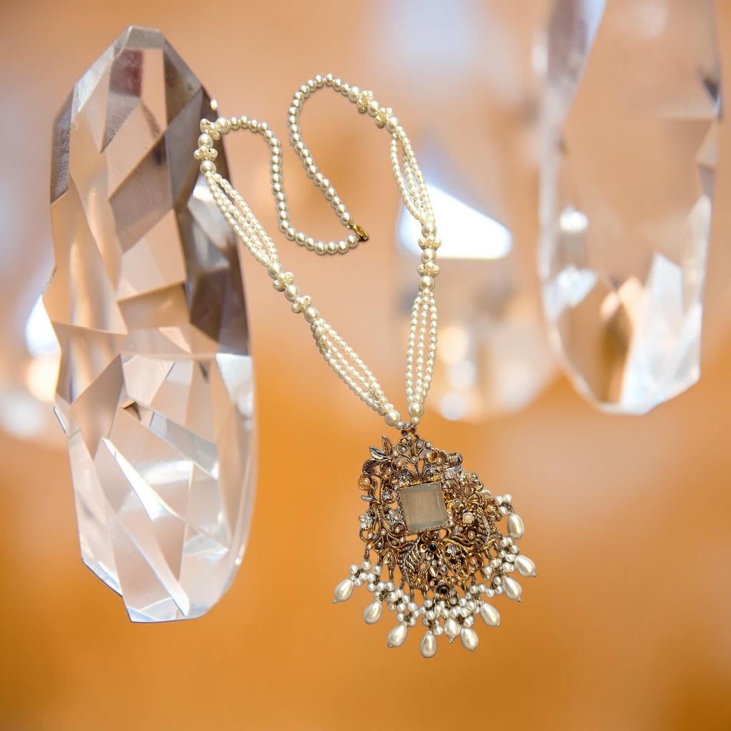 Vintage Pearl Tassel Pendant Necklace, Statement Long Pearl Necklace, Floral Filigree