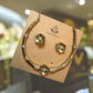 Green Floral Necklace Set, Statement Flower Jewelry Set With Studs