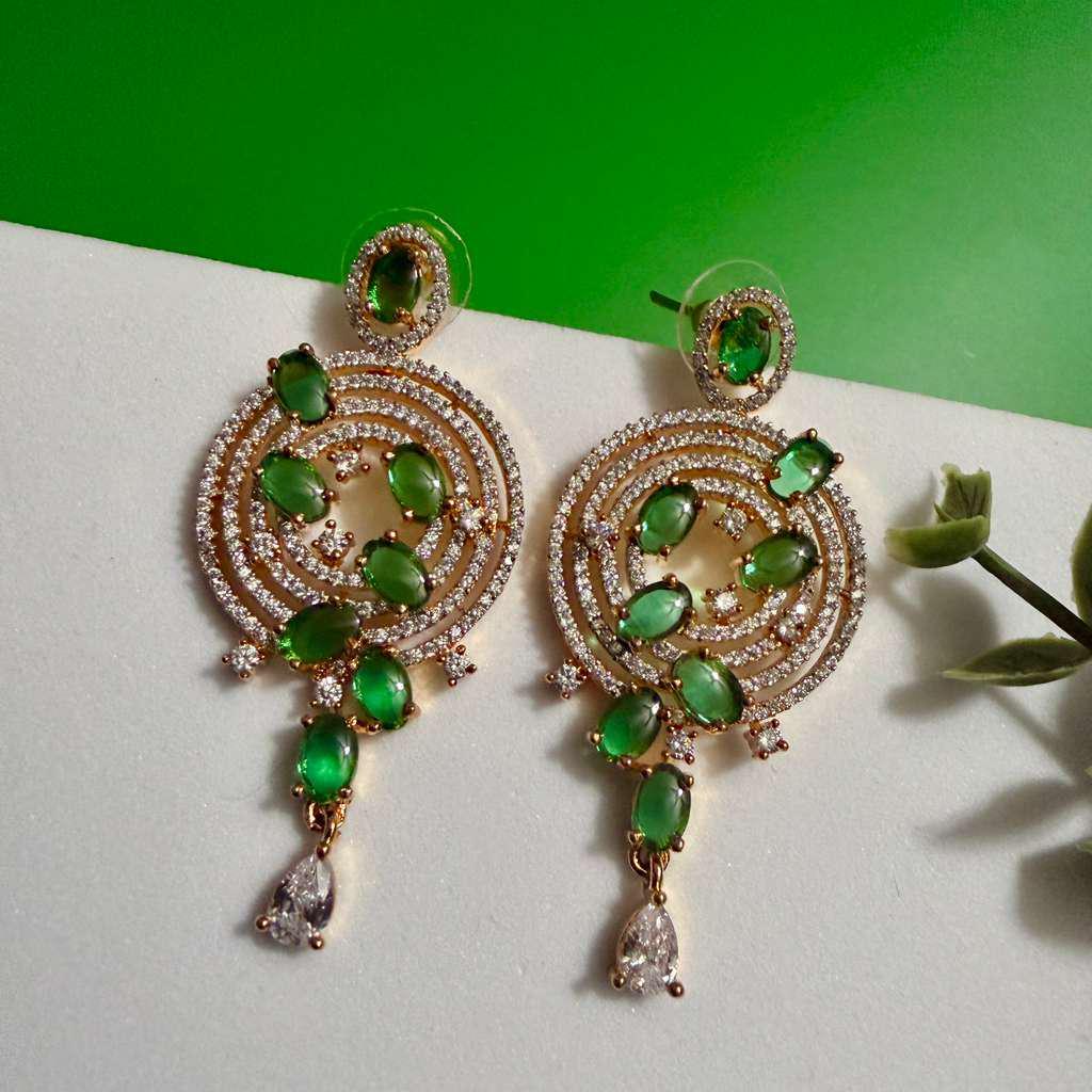 Emerald Green Statement Earrings Gold Spiral Drop Earrings Luxury Bridal Earrings Wedding