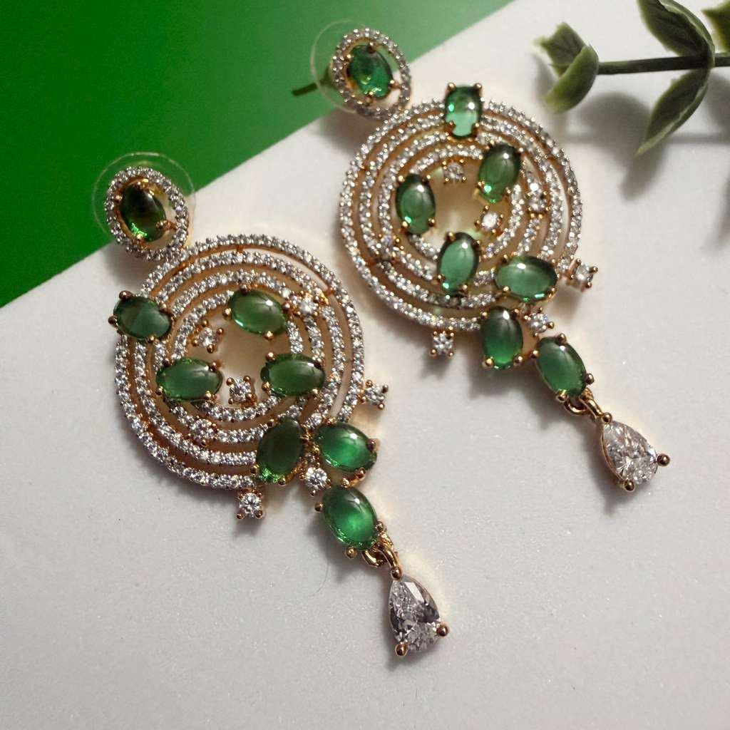 Emerald Green Statement Earrings Gold Spiral Drop Earrings Luxury Bridal Earrings Wedding