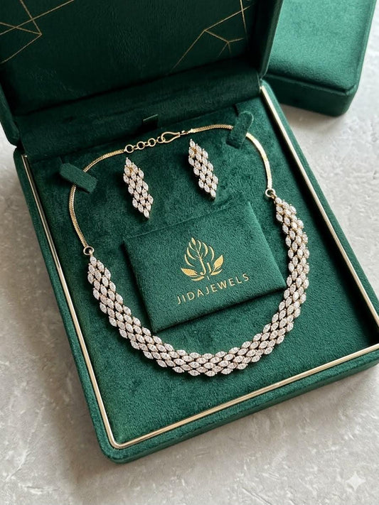 Crystal Tennis Necklace Set with Matching Earrings, Bridal Jewelry Set, Elegant Wedding