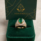Emerald Green Statement Ring, Cut Cocktail , Crystal Halo Ring, Gold Tone Adjustable