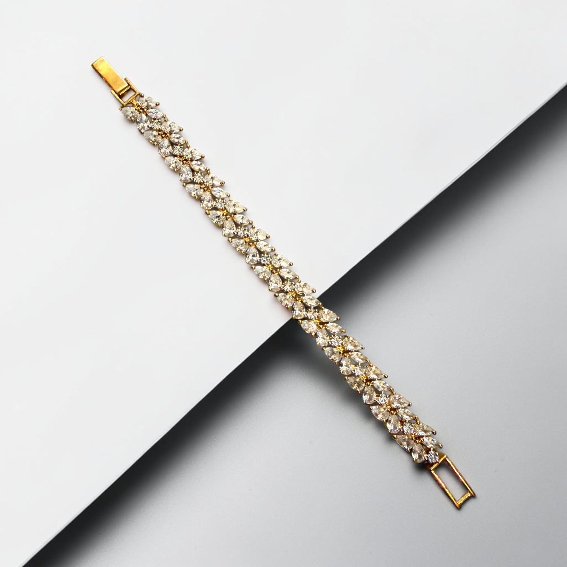 Tennis Bracelet, Leaf Link , Bridal Bracelet, wedding , party ,Gold plated