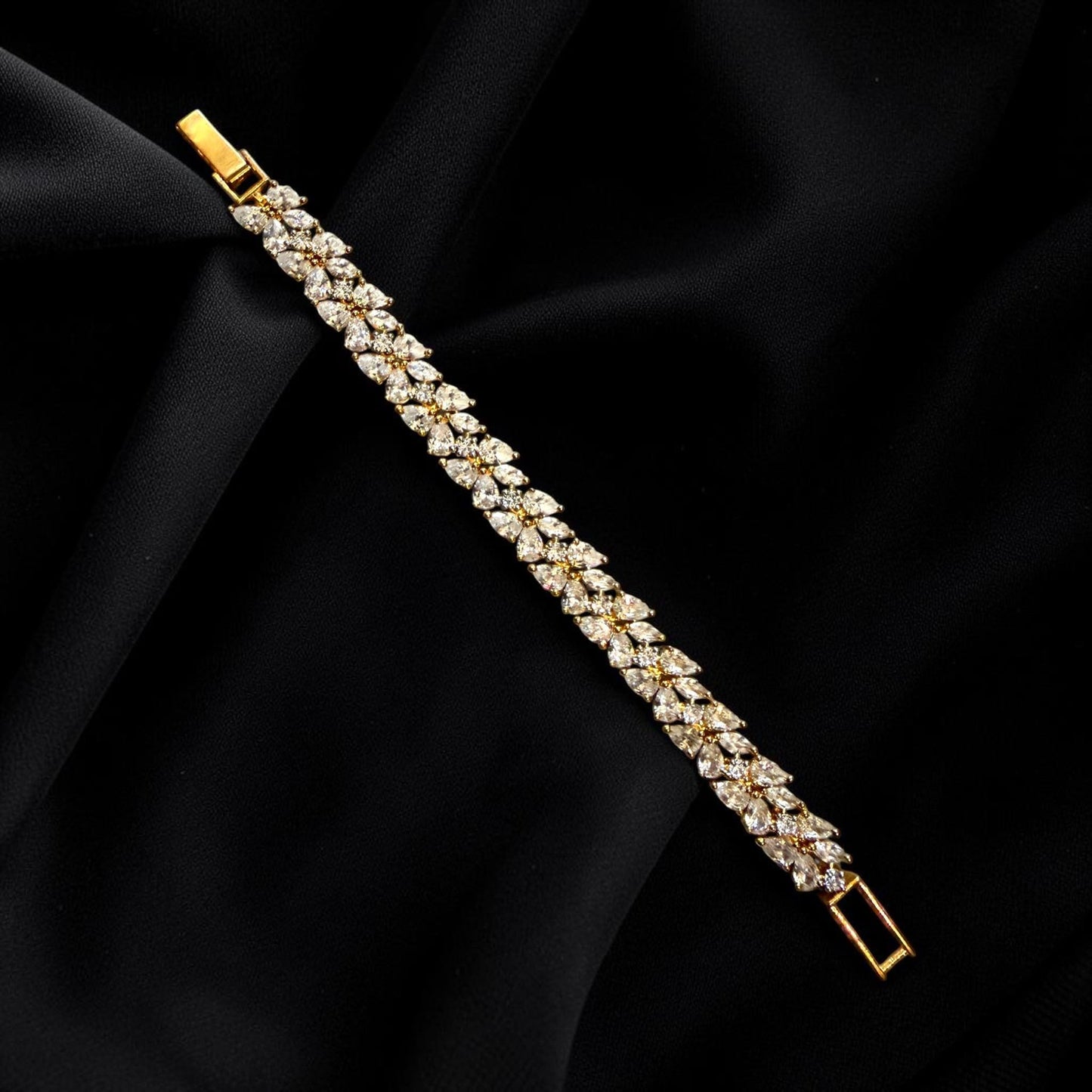 Tennis Bracelet, Leaf Link , Bridal Bracelet, wedding , party ,Gold plated