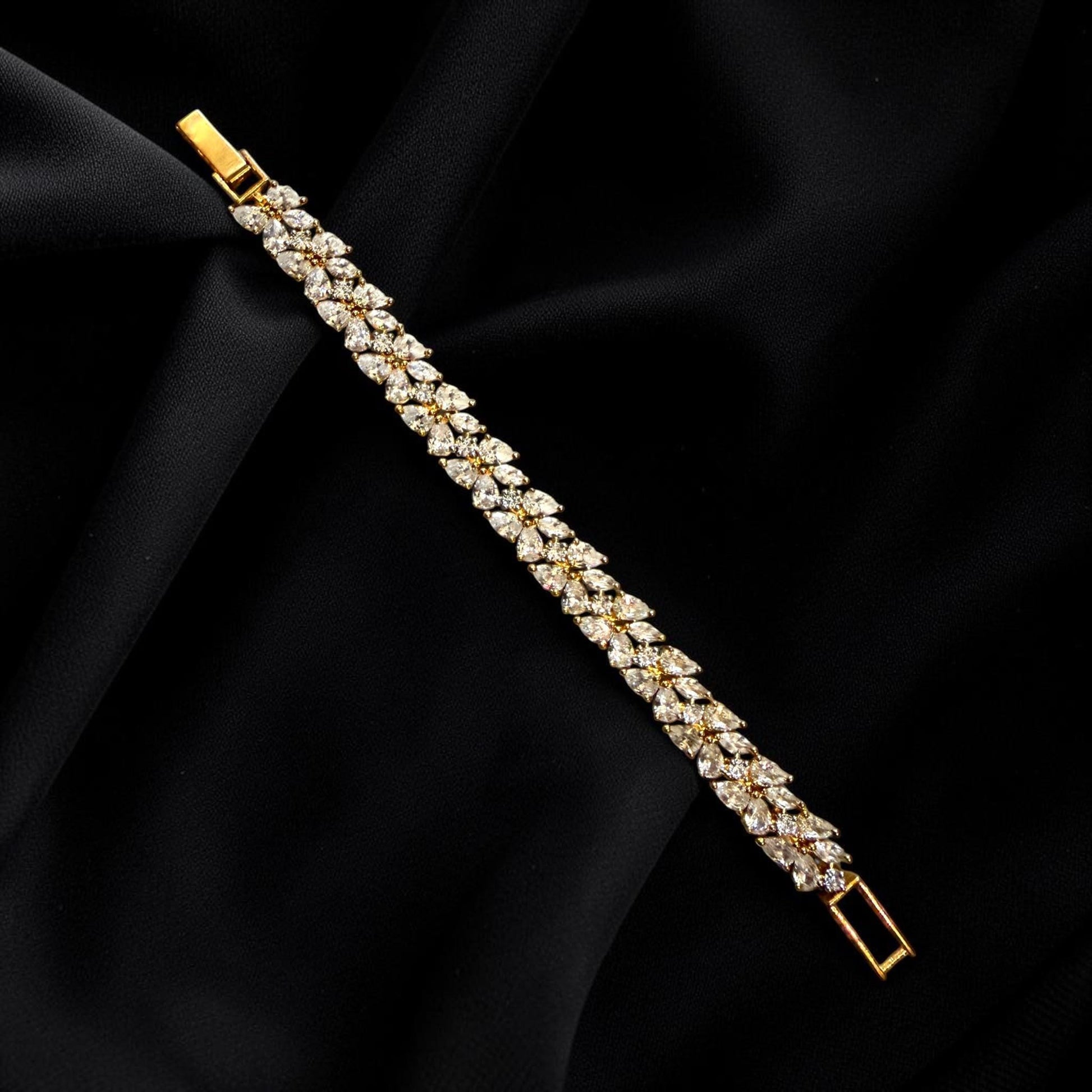 Tennis Bracelet, Leaf Link , Bridal Bracelet, wedding , party ,Gold plated