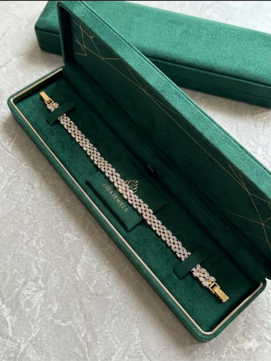 Tennis Bracelet, Leaf Link , Bridal Bracelet, wedding , party ,Gold plated