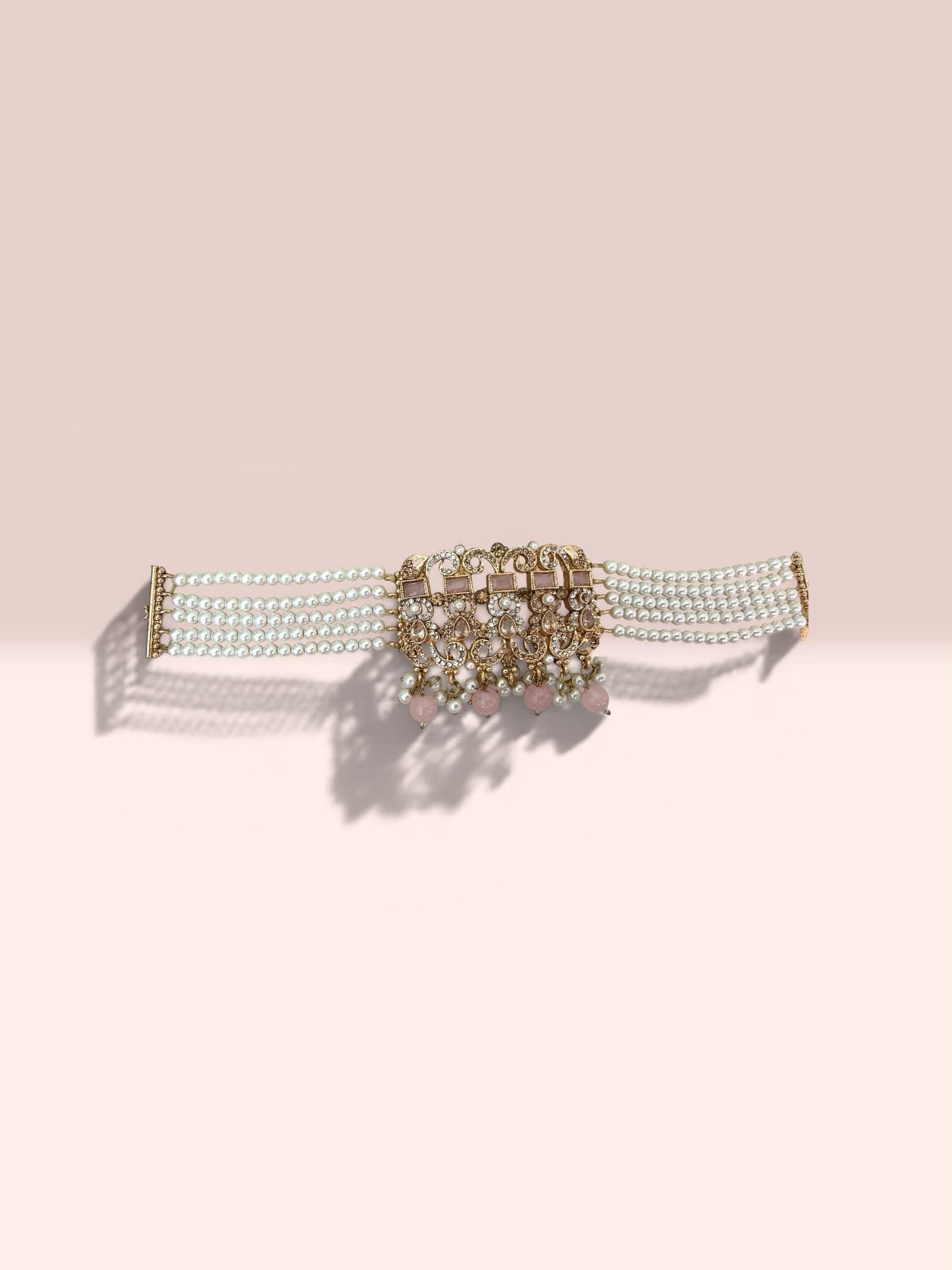 Pearl Choker Necklace, Pink Bead Statement Vintage Inspired Pearl Jewelry