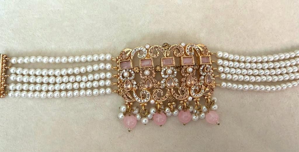 Pearl Choker Necklace, Pink Bead Statement Vintage Inspired Pearl Jewelry
