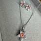 Silver Tone Flower Jewelry Set, Peach Floral Necklace and Earrings Set, Elegant Statement , Gift for Her