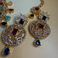 Multicolor Statement Jewelry Set, Gold Tone Necklace and Earrings Set, Colorful Pendant
