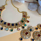 Multicolor Statement Jewelry Set, Gold Tone Necklace and Earrings Set, Colorful Pendant