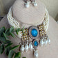Turquoise Pearl Choker Set, Statement Bridal Necklace, Multi Strand Pearl Jewelry