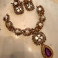Vintage Purple Pendant Necklace Set, Matching Statement Earrings, Baroque Pearl