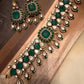 Emerald Green Bridal Choker Set, Statement Wedding Necklace, Matching Chandbali Earrings