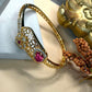 Gemstone Open Cuff Bracelet, Adjustable Statement Bangle, Traditional Gold Tone Bracelet