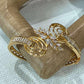 Floral Open Cuff Bracelet, Gold Tone Statement Bangle, Adjustable Bridal Bracelet, Elegant Wedding Jewelry